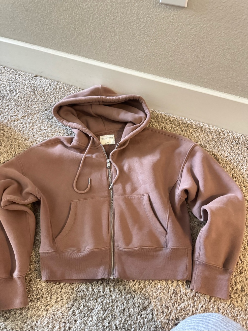 Abercrombie Dusty Mauve brown Zip-Up Hoodie soft a&f max essentials
